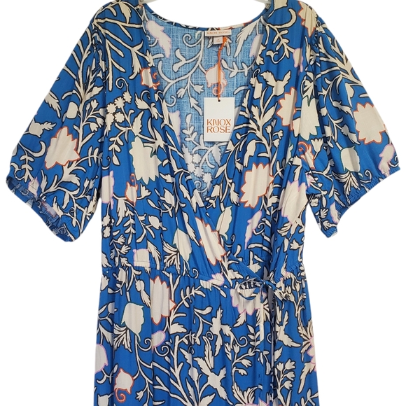 NWT Knox Rose Women's Wrap Front Dress Blue/Floral Size 2X - Picture 7 of 16